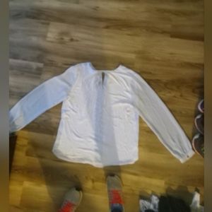 Ann Taylor white/light blue sheer blouse size large